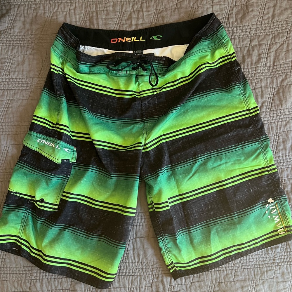 O'Neill Green and Black Board Shorts Hawaii Edition Size 34